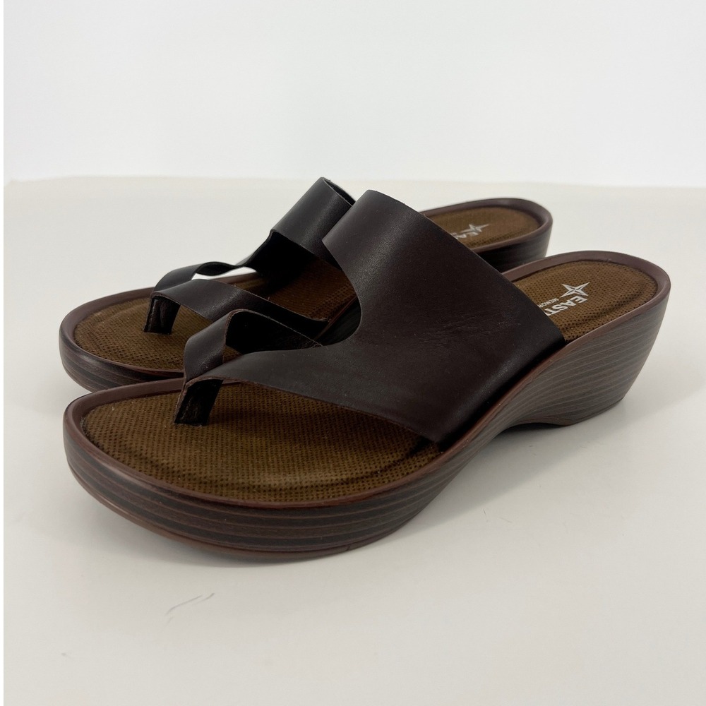Eastland Laurel Wedge Sandals Womens 9W Brown Leather Memory Foam Comfort Slide
